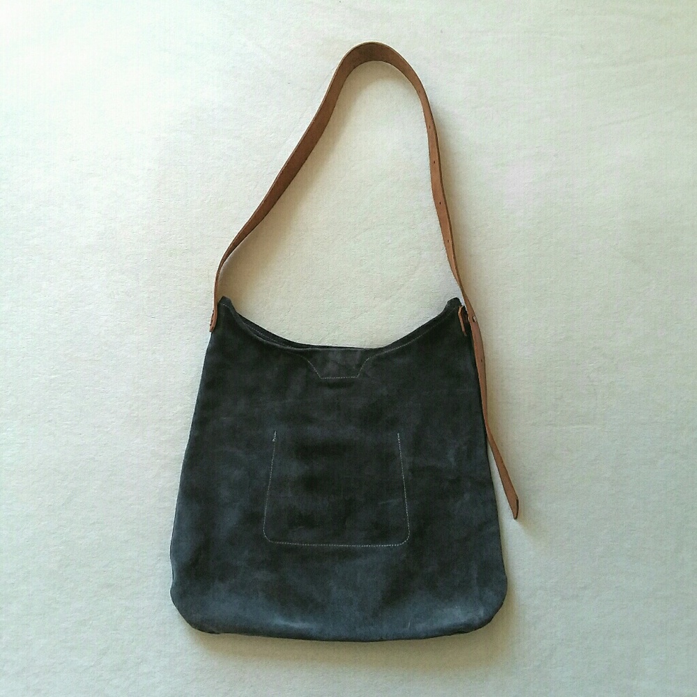 Handmade Slate Gray Suede Shoulder Bag Spanish